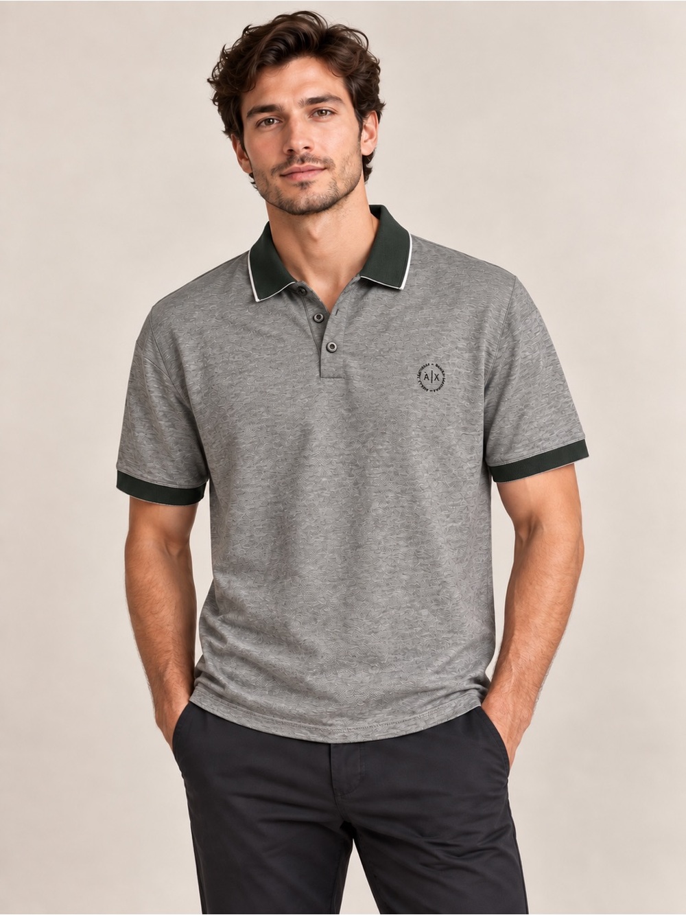 A|X Armani Exchange Men’s Gray & Dark Green Contrast Polo Shirt XXL